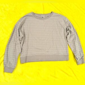 LOFT 94% Cotton | Lou & Grey Dotted Beige Gray Jacquard Top Cropped Crew Sweater